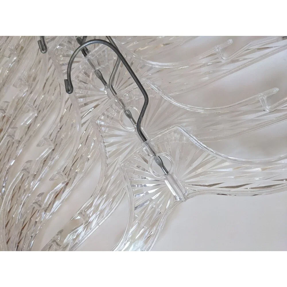 Vintage MCM‎ Clear Plastic Ice Crystal Star Burst Prism Clothes Hangers Set of 8